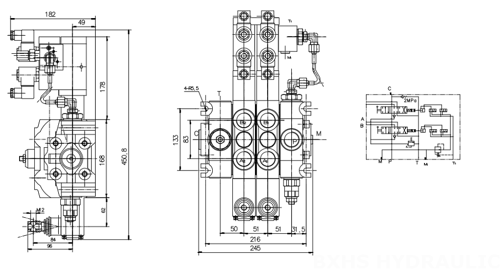 DCV200 电液控 2路 分片换向阀 drawing image