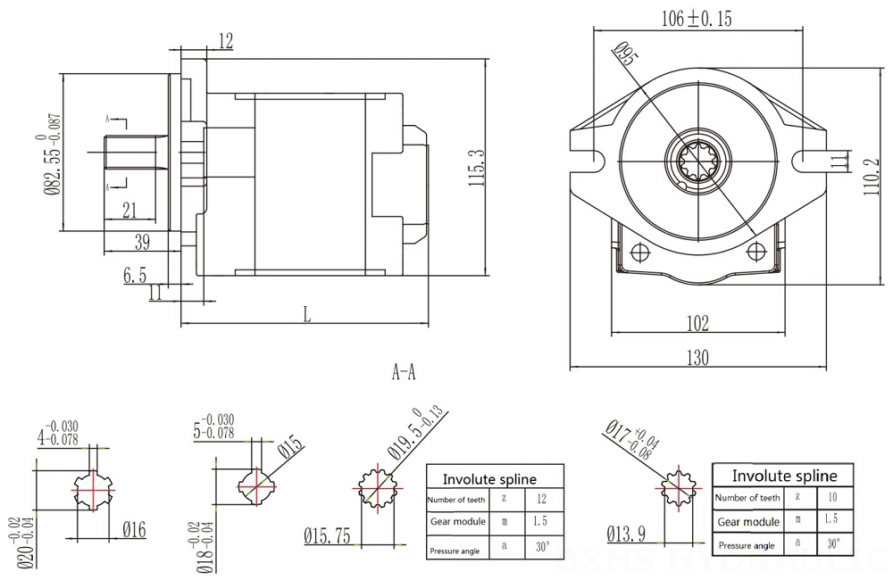 CBHS-F532 32 cc/rev 液压齿轮泵 drawing image