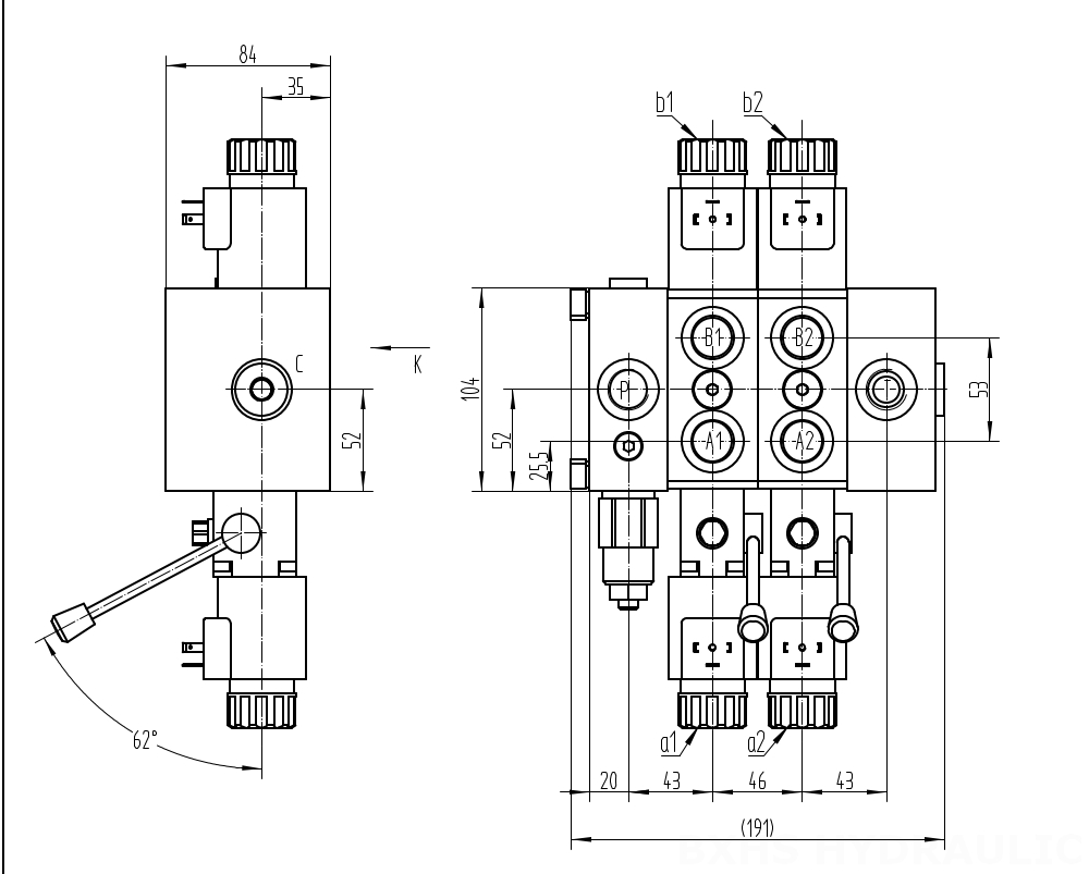 DCV58 电磁 2路 分片换向阀 drawing image