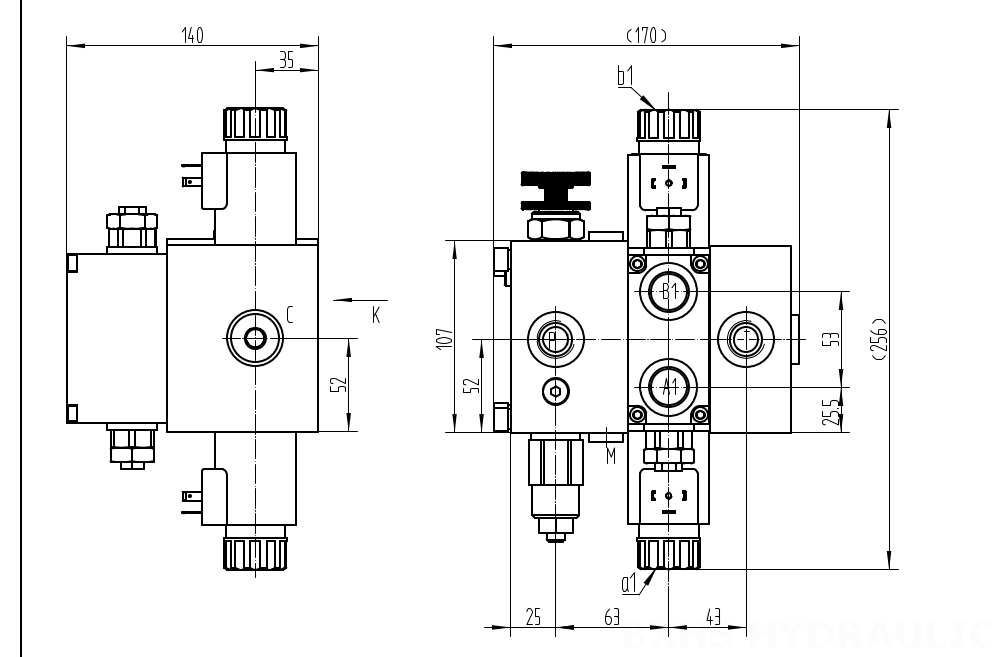 DCV58F 电磁 1路 分片换向阀 drawing image