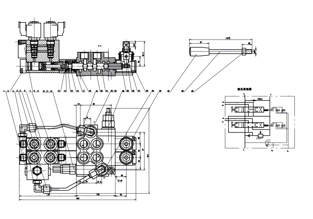 P40 电液控 2路 整体换向阀 drawing image