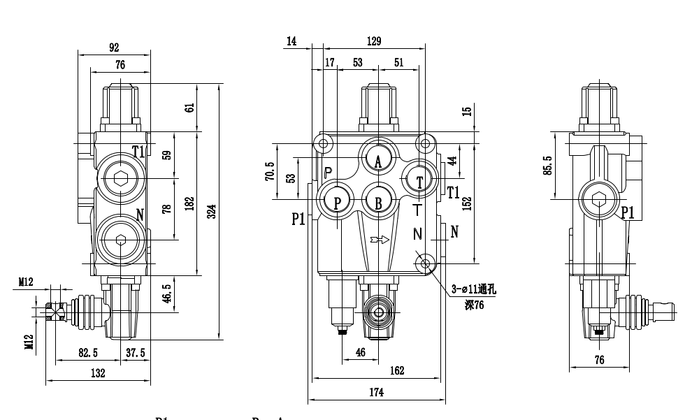 P120-G1-OT 手控 1路 整体换向阀 drawing image