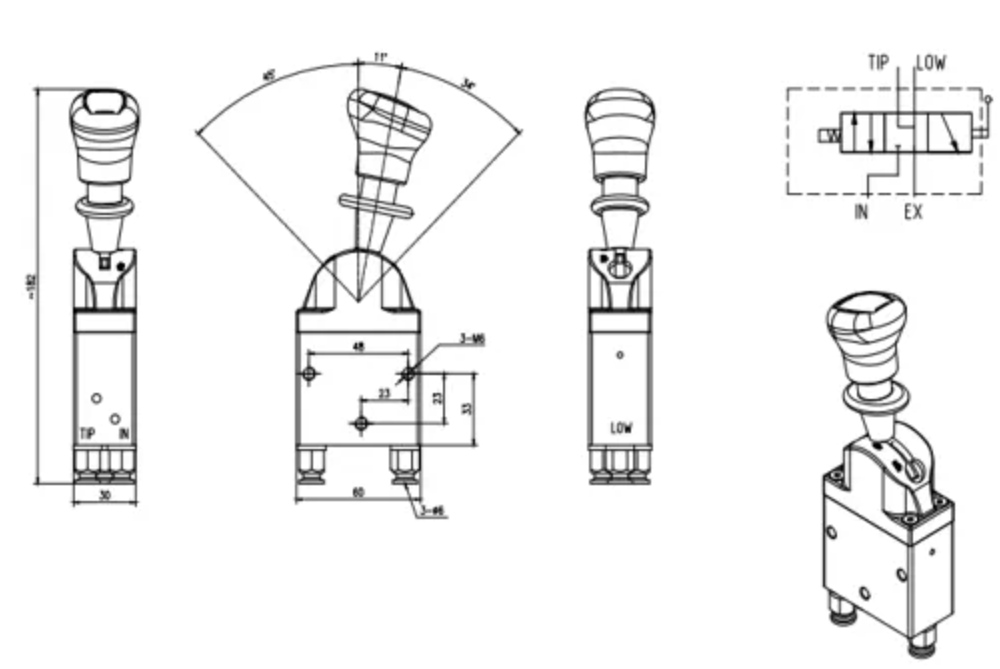 BKQF34B-C 气控 1路 气控控制阀 drawing image